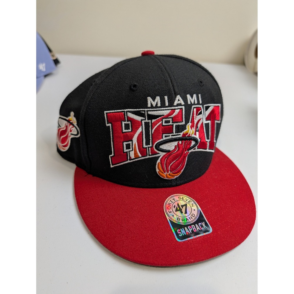 '47 Brand Miami Heat Snapback Hat Mens OSFM Black Red‎ Wool Blend NBA Hardwood
